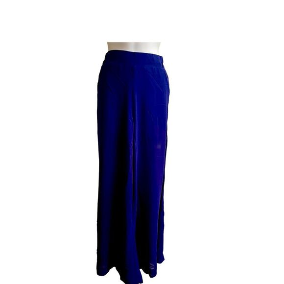 UNIQ New Women's Blue Sheer Pants with Built in Shorts Extra Wide Leg Elastic - Picture 2 of 6